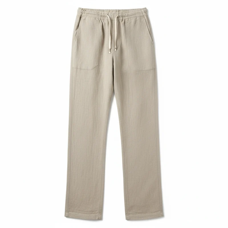 Pantalon en Coton et Lin pour Homme avec Taille Élastique et Coupe Droite