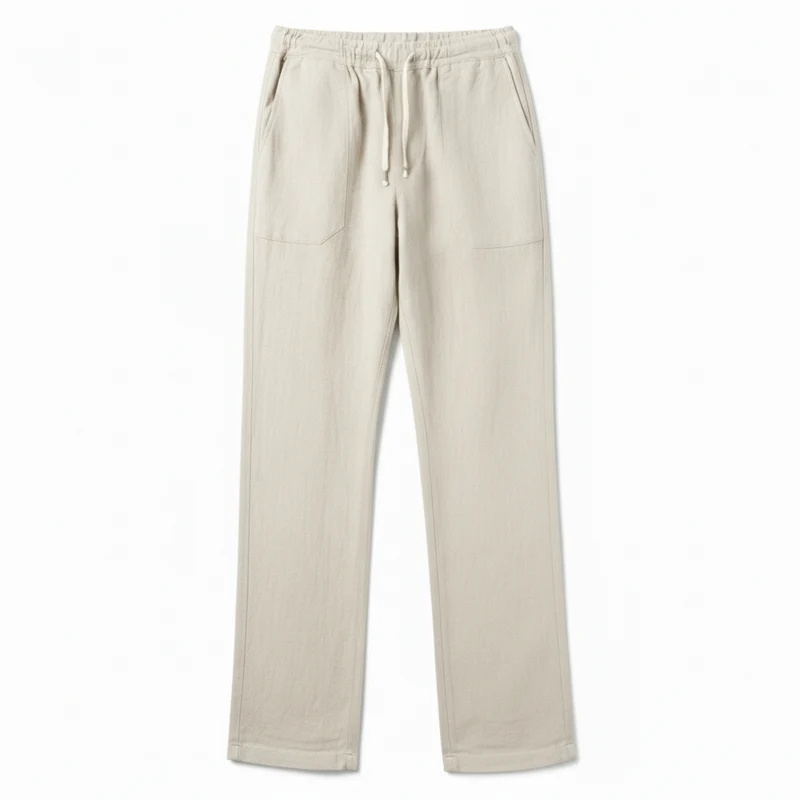 Pantalon en Coton et Lin pour Homme avec Taille Élastique et Coupe Droite