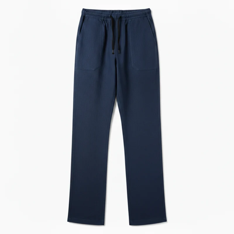 Pantalon en Coton et Lin pour Homme avec Taille Élastique et Coupe Droite
