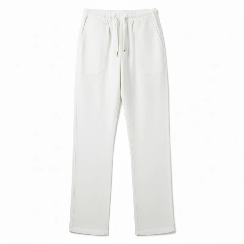 Pantalon en Coton et Lin pour Homme avec Taille Élastique et Coupe Droite