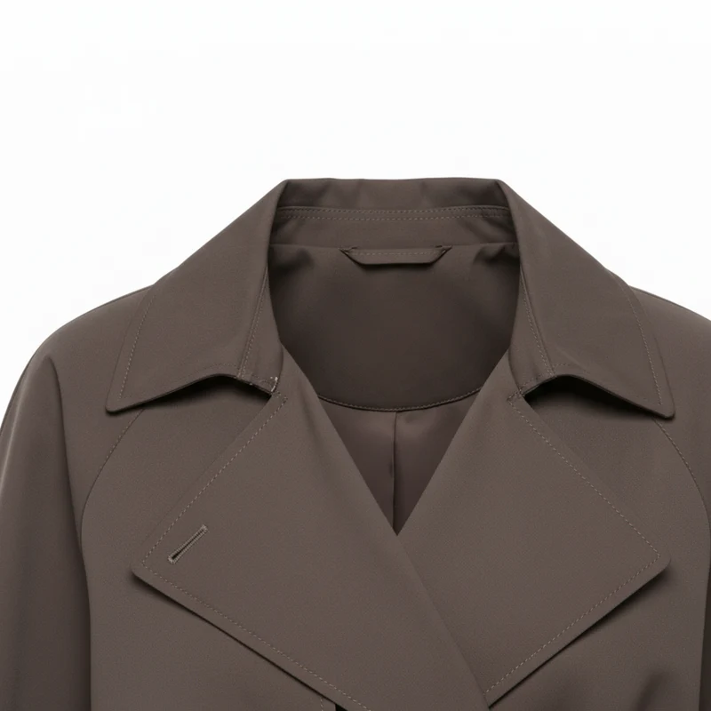Veste Trench Courte en Polyester avec Ceinture et Col à Revers pour Femme