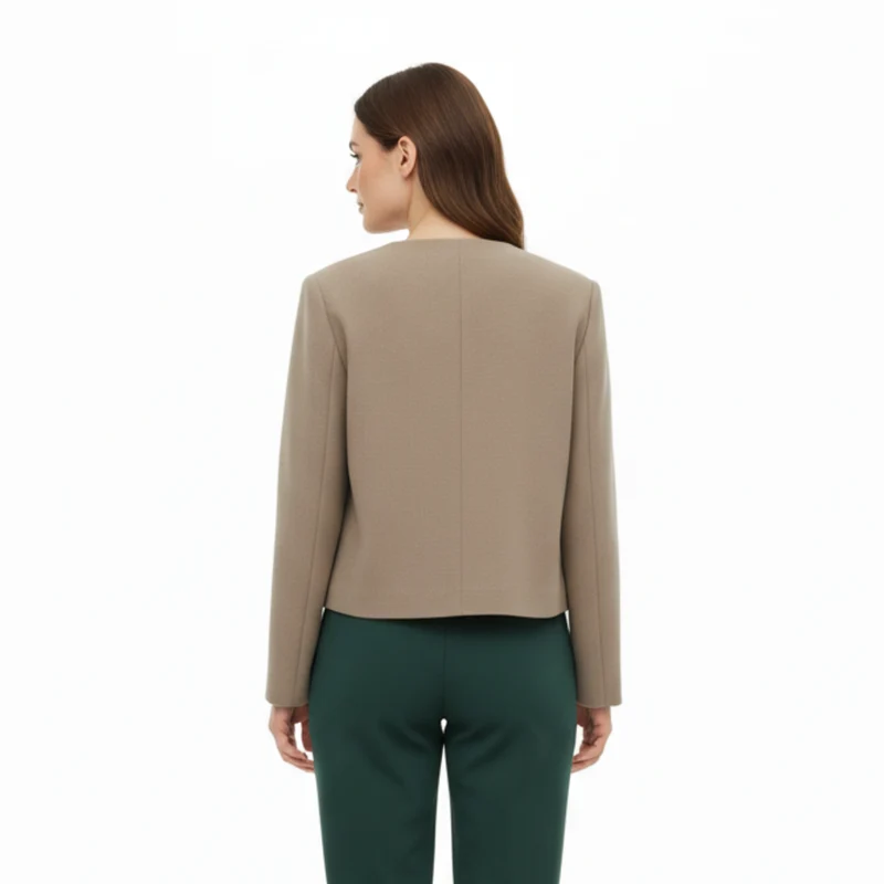 Veste en Polyester à Col Rond avec Boutons Dorés et Poches pour Femme