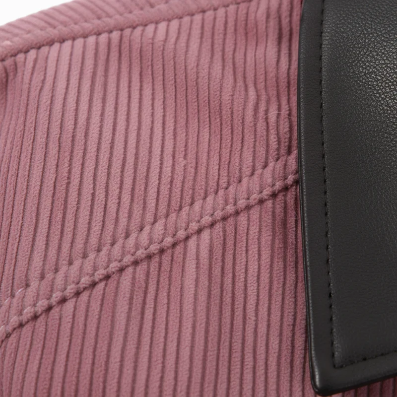 Veste Courte en Velours Côtelé à Col Contrasté et Fermeture Éclair pour Femme