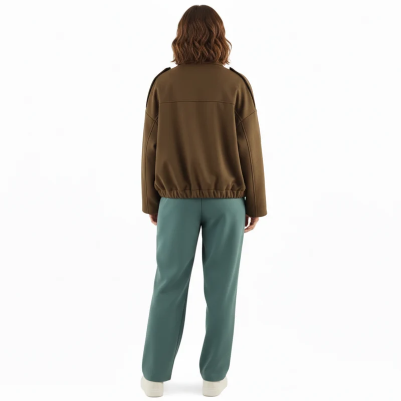 Blouson Bomber en Polyester avec Col à Revers et Fermeture Éclair pour Femme