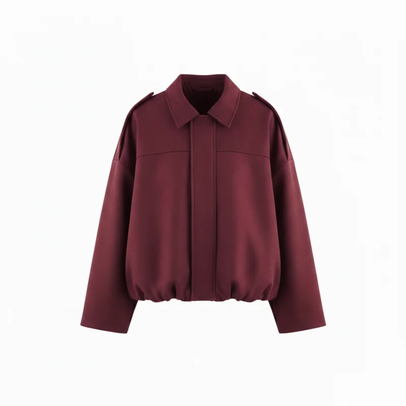 Blouson Bomber en Polyester avec Col à Revers et Fermeture Éclair pour Femme