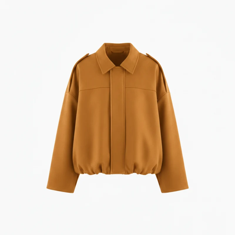 Blouson Bomber en Polyester avec Col à Revers et Fermeture Éclair pour Femme