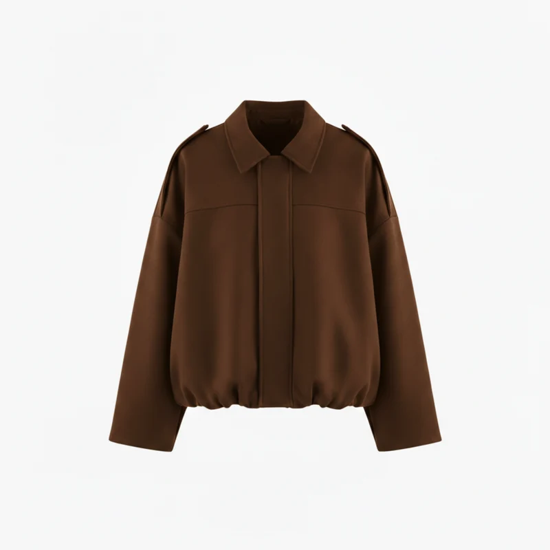 Blouson Bomber en Polyester avec Col à Revers et Fermeture Éclair pour Femme