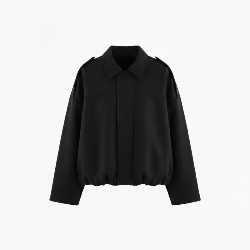 Blouson Bomber en Polyester avec Col à Revers et Fermeture Éclair pour Femme