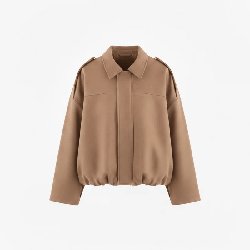Blouson Bomber en Polyester avec Col à Revers et Fermeture Éclair pour Femme