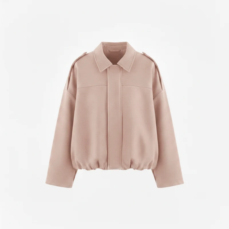 Blouson Bomber en Polyester avec Col à Revers et Fermeture Éclair pour Femme