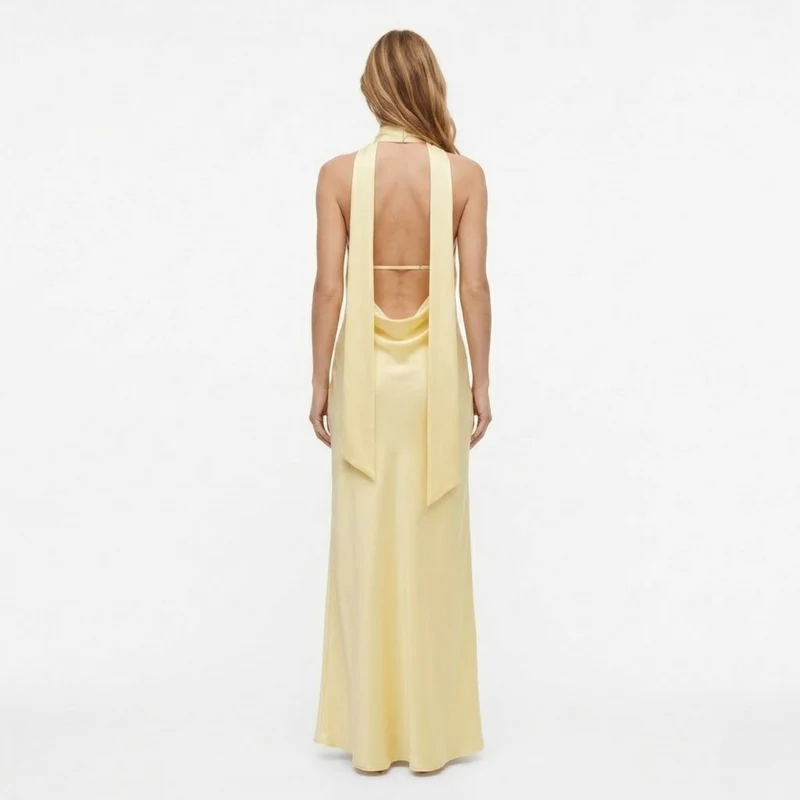 Robe Longue de Soirée en Polyester avec Décolleté Plongeant et Dos Nu pour Femme
