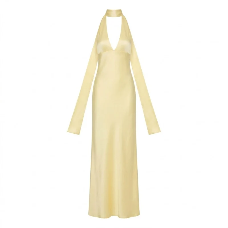 Robe Longue de Soirée en Polyester avec Décolleté Plongeant et Dos Nu pour Femme