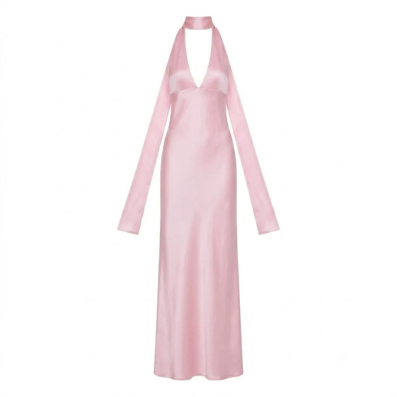 Robe Longue de Soirée en Polyester avec Décolleté Plongeant et Dos Nu pour Femme