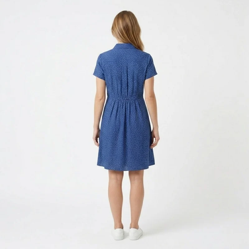 Robe d'Été Mi-Longue Imprimée à Col Rond et Manches Courtes en Polyester pour Femme