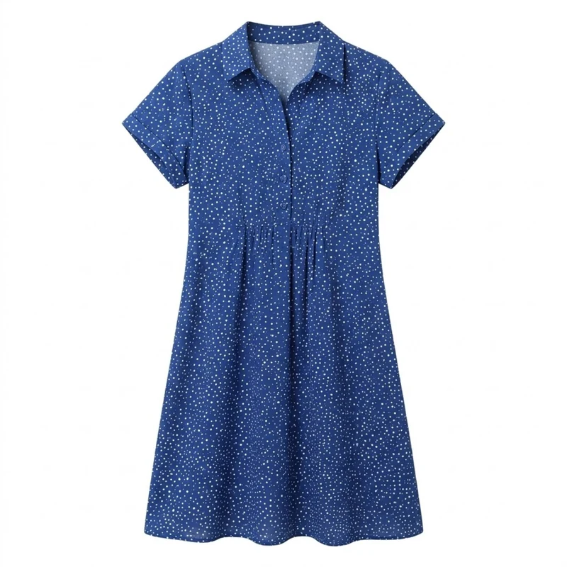 Robe d'Été Mi-Longue Imprimée à Col Rond et Manches Courtes en Polyester pour Femme