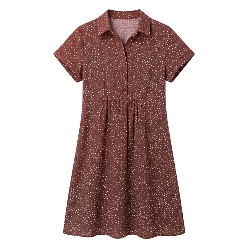 Robe d'Été Mi-Longue Imprimée à Col Rond et Manches Courtes en Polyester pour Femme