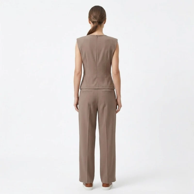 Ensemble Deux Pièces Femme avec Top Sans Manches Drapé et Pantalon Large Fluide