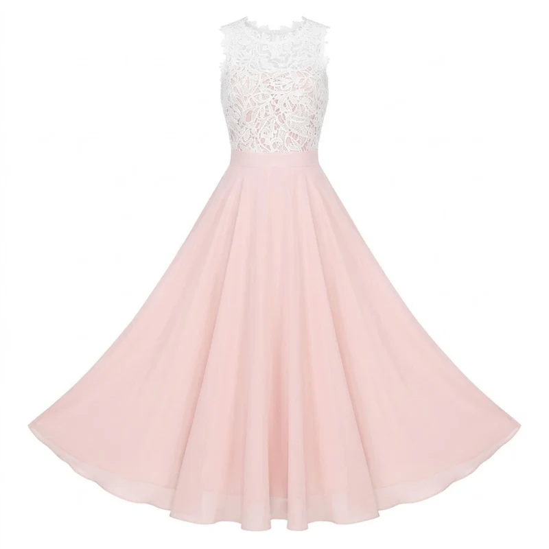 Robe Longue de Soirée Sans Manches en Dentelle et Mousseline avec Bustier Crocheté