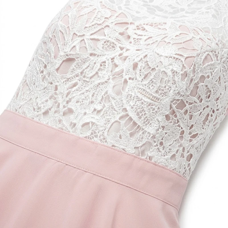 Robe Longue de Soirée Sans Manches en Dentelle et Mousseline avec Bustier Crocheté