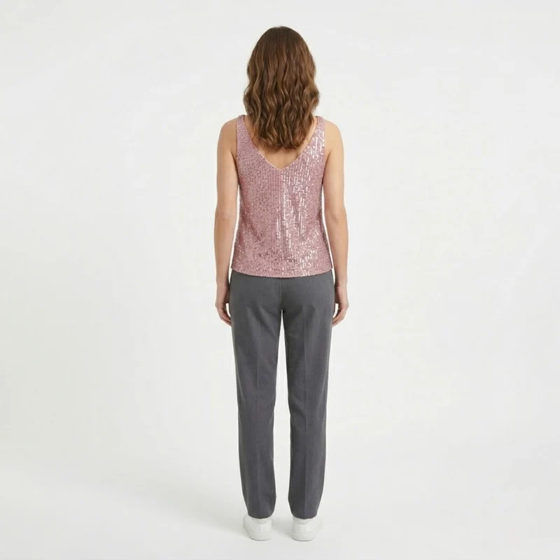 Débardeur à Paillettes avec Col en V et Sans Manches pour Femme