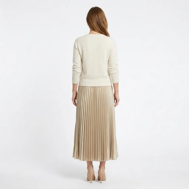 Jupe Longue Plissée Satinée à Taille Haute Élastique pour Femme