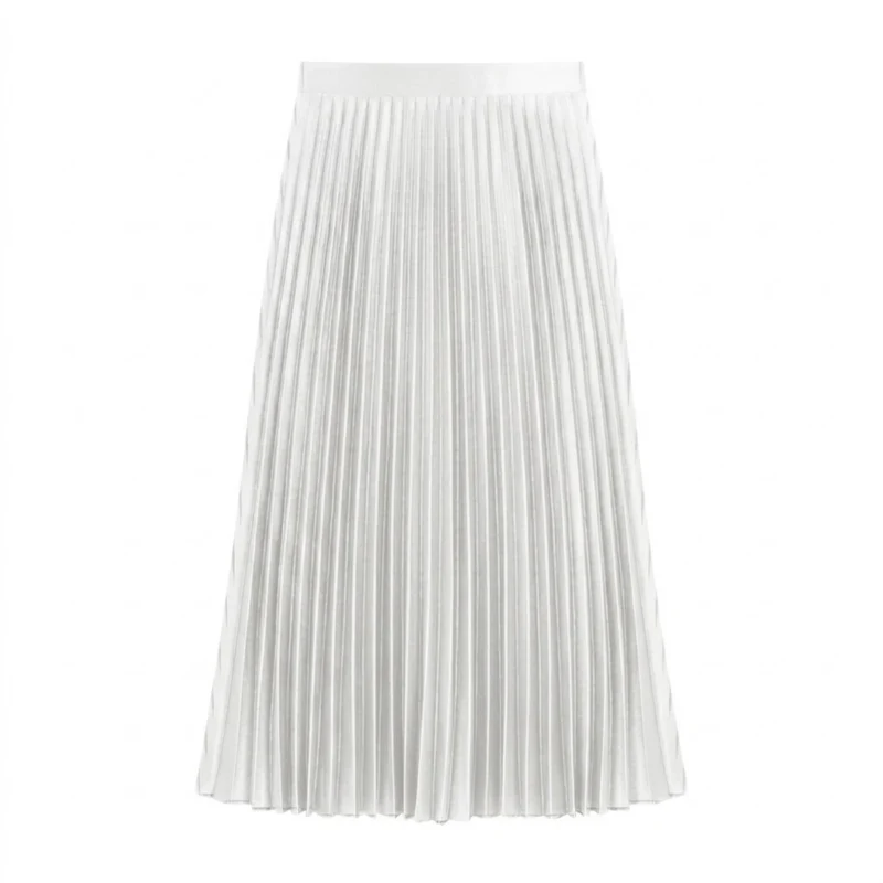 Jupe Longue Plissée Satinée à Taille Haute Élastique pour Femme