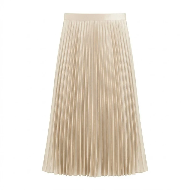 Jupe Longue Plissée Satinée à Taille Haute Élastique pour Femme