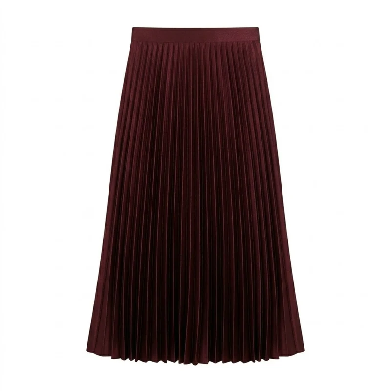 Jupe Longue Plissée Satinée à Taille Haute Élastique pour Femme