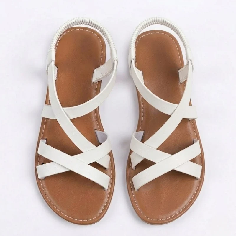 Sandales Plates à Brides Entrecroisées et Boucle de Cheville pour Femme