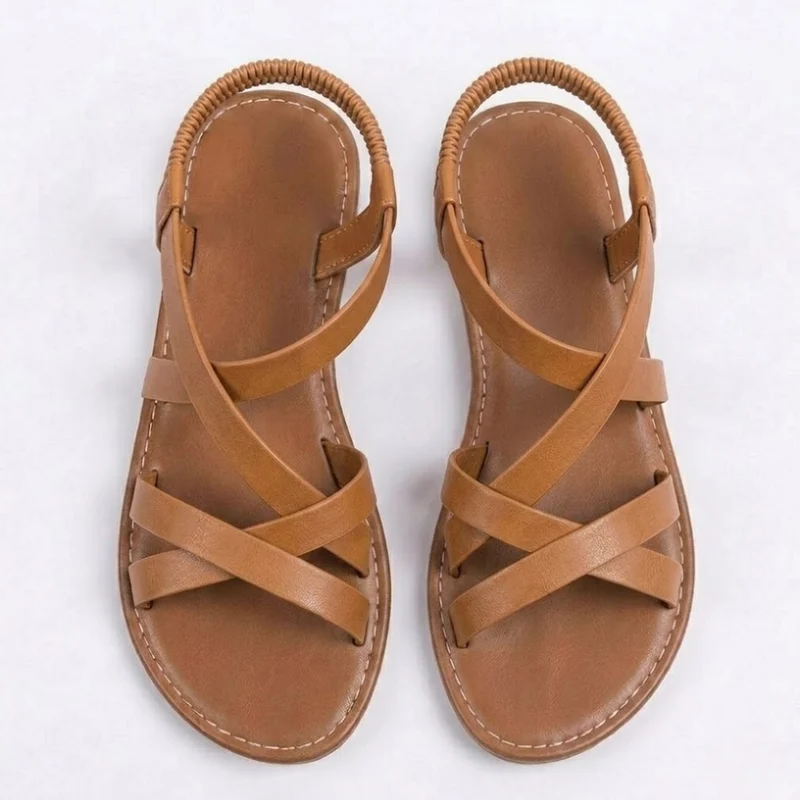 Sandales Plates à Brides Entrecroisées et Boucle de Cheville pour Femme