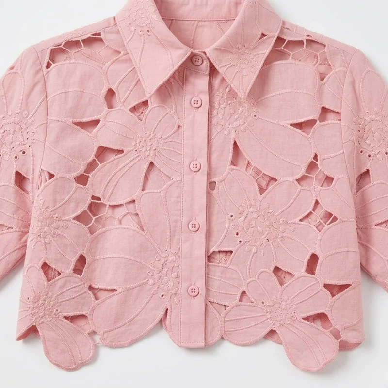 Ensemble Deux Pièces Femme avec Haut Court en Dentelle et Pantalon Large