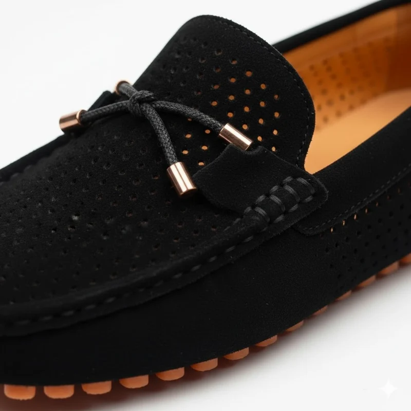Mocassins en Cuir Véritable pour Hommes à Perforations et Semelle à Picots