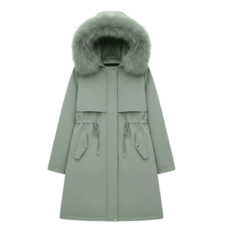 Parka Femme Longue Épaissie et Chaude avec Doublure en Laine et Capuche à Fourrure