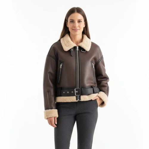 Veste Courte Femme Ample et Polyvalente Doublée de Fourrure