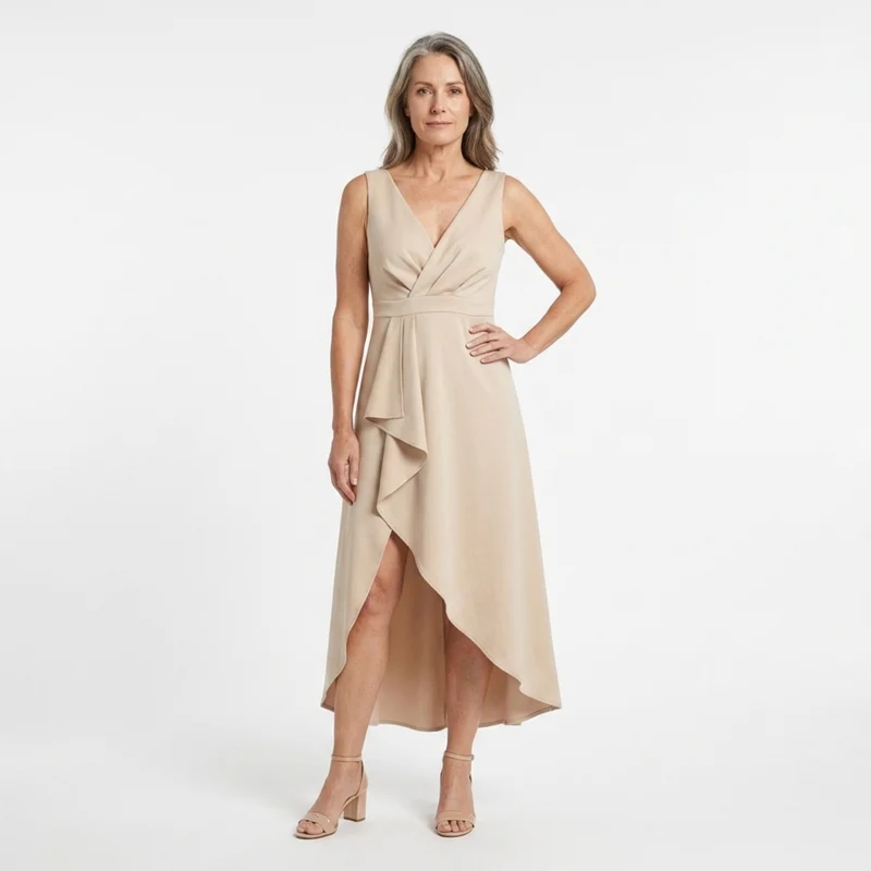 Robe de cocktail mi-longue — décolleté en V et style croisé | occasion spéciale