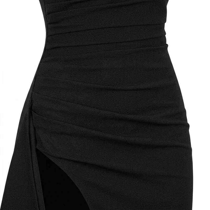 Robe de soirée longue — coupe sirène froncée avec fente | gala formel