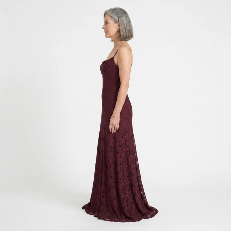 Robe longue femme — dos nu à lacets et jersey dévoré floral | soirée romantique