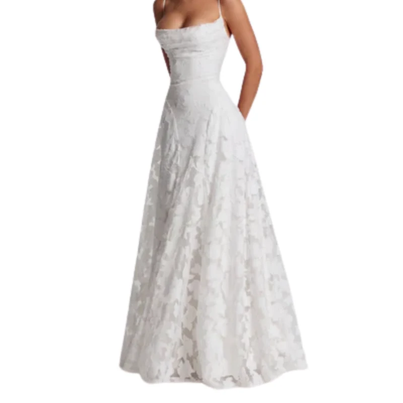 Robe longue femme — dos nu à lacets et jersey dévoré floral | soirée romantique