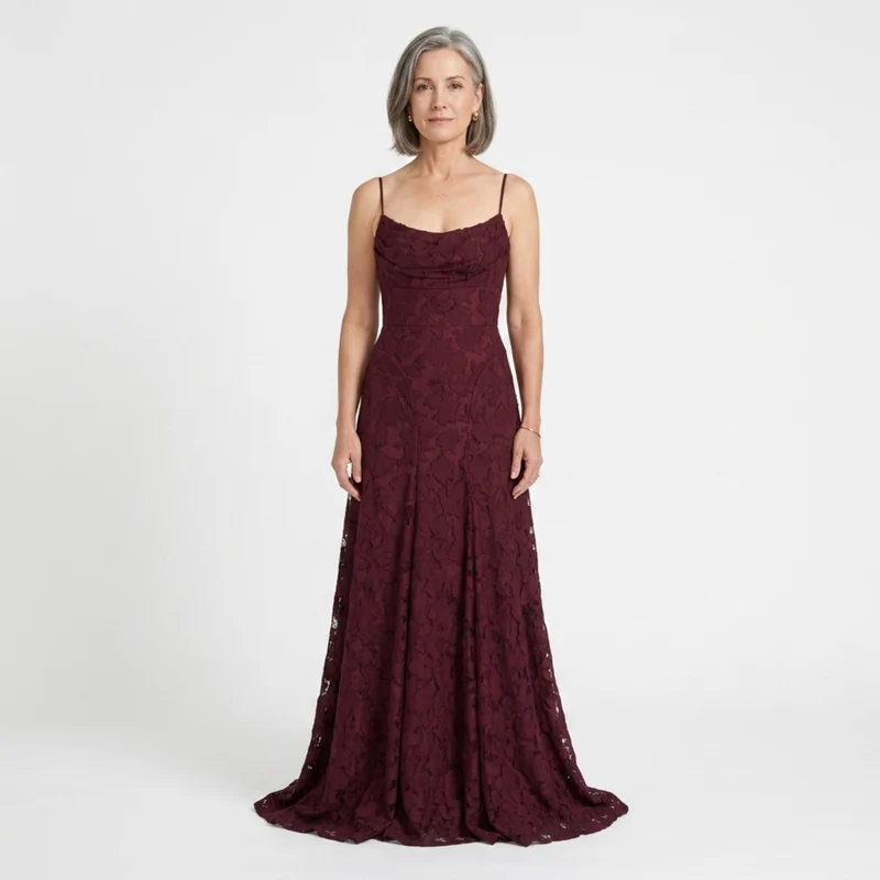 Robe longue femme — dos nu à lacets et jersey dévoré floral | soirée romantique