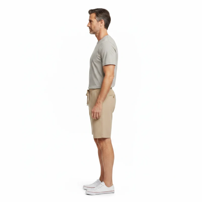 Short en Lin pour Homme avec Taille Élastiquée et Coupe Droite Décontractée