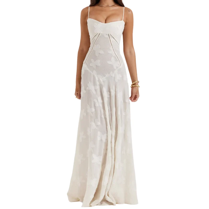 Robe de Soirée Longue Bustier à Broderies Florales et Coupe Évasée pour Femme