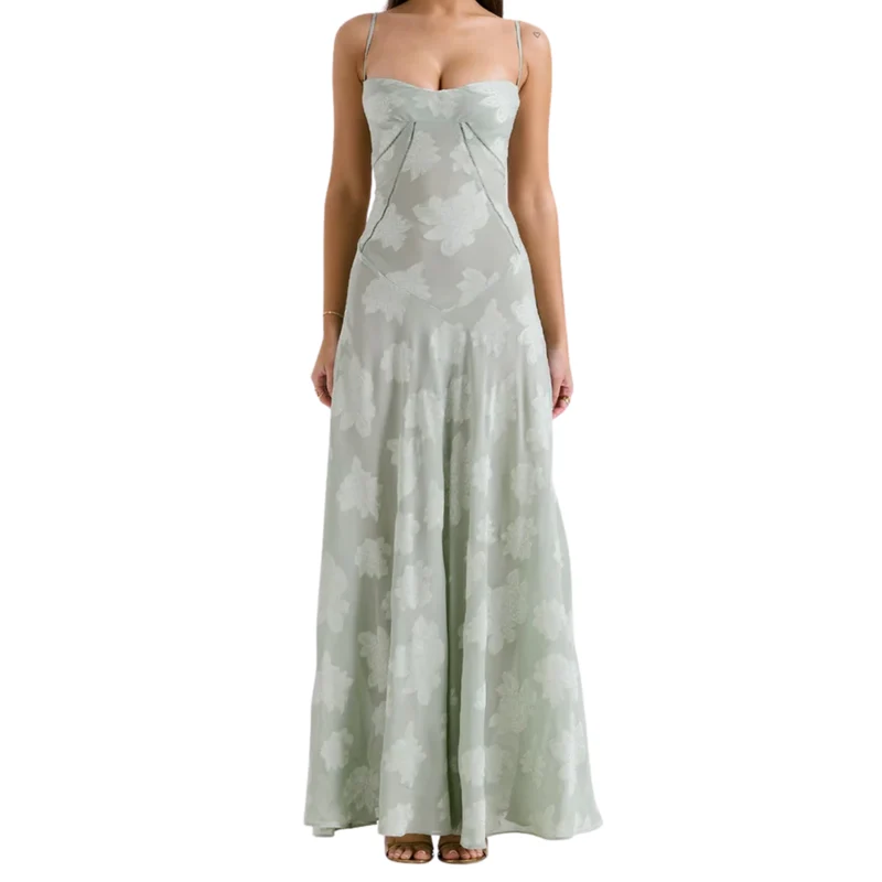 Robe de Soirée Longue Bustier à Broderies Florales et Coupe Évasée pour Femme