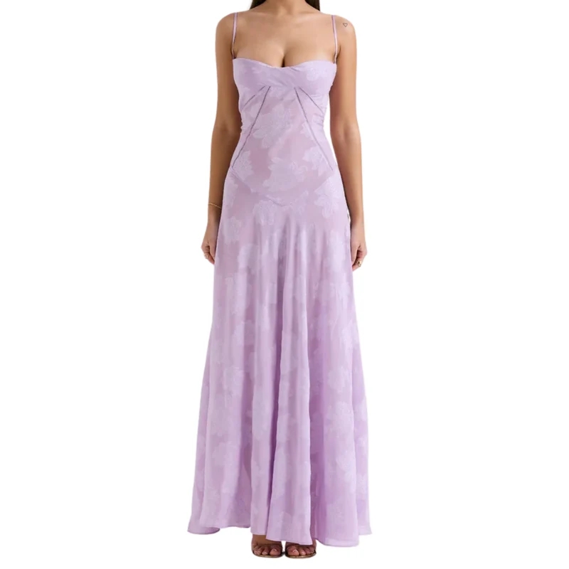 Robe de Soirée Longue Bustier à Broderies Florales et Coupe Évasée pour Femme