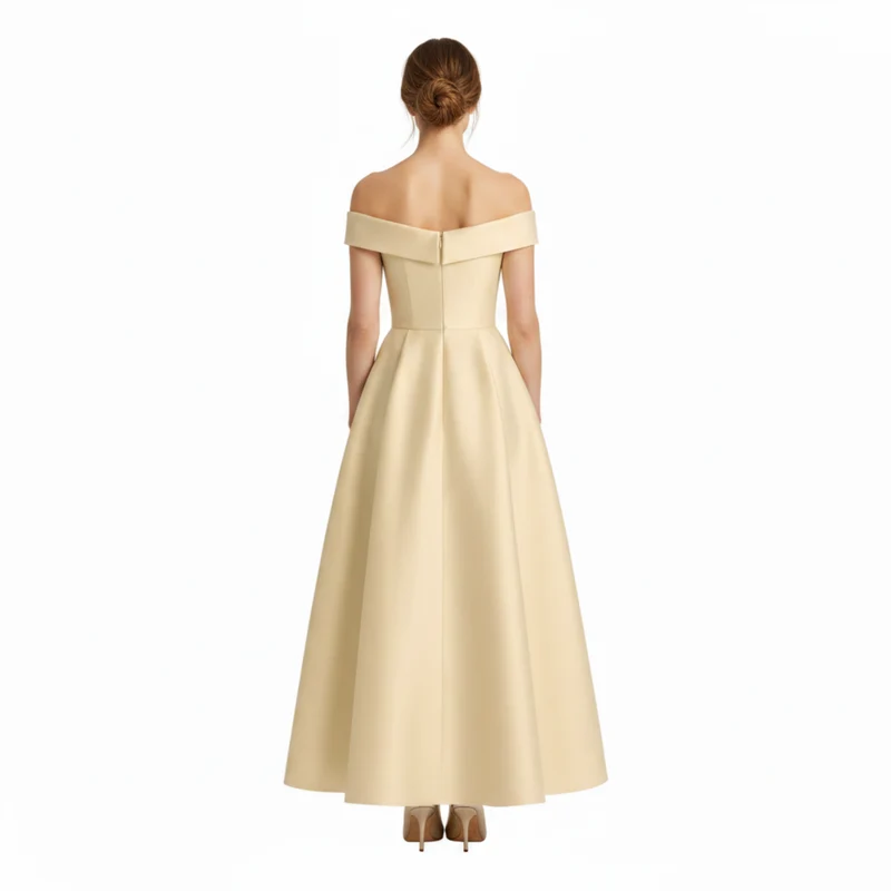 Robe Invitée de Mariage Midi Évasée à Épaules Dénudées avec Nœud à la Taille