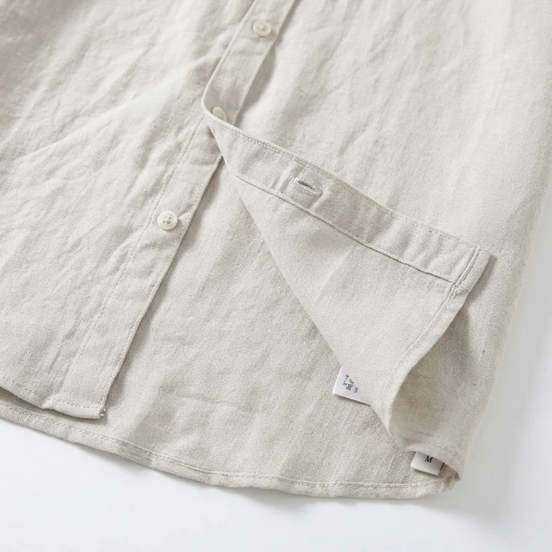 Chemise en lin pour homme — col officier à manches courtes — tenue décontractée de plage