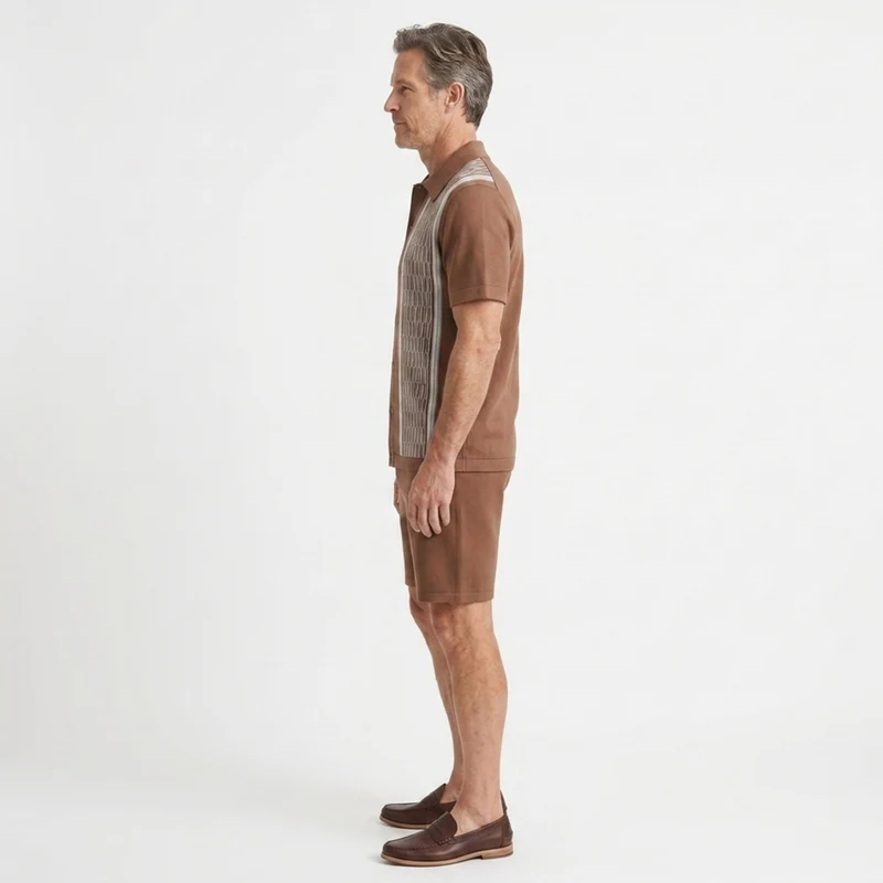 Ensemble deux pièces en maille pour homme — maille géométrique — tenue d’été décontractée