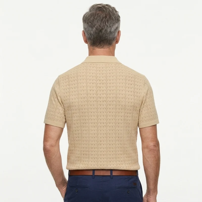 Polo en maille pour homme — motif jacquard — style rétro décontracté