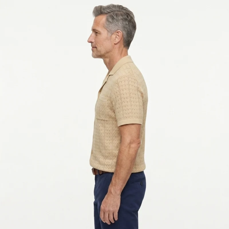 Polo en maille pour homme — motif jacquard — style rétro décontracté