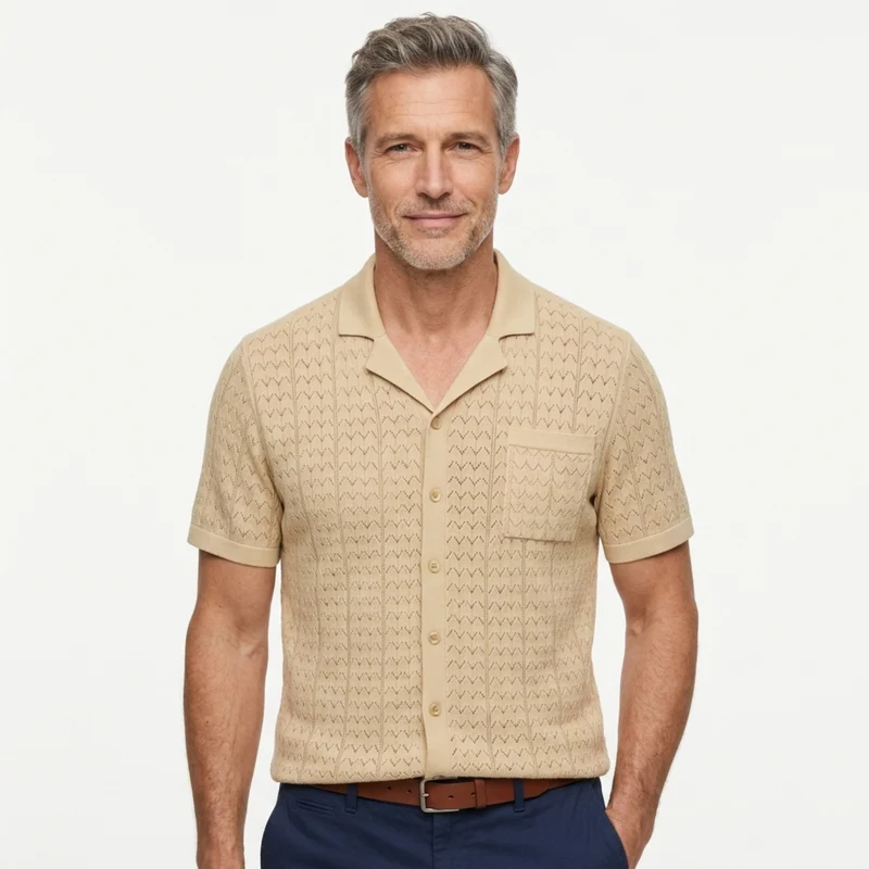 Polo en maille pour homme — motif jacquard — style rétro décontracté