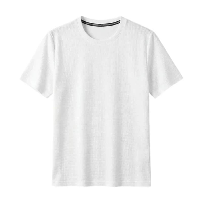 T-shirt en maille gaufrée pour homme — coupe décontractée ajustée — style casual quotidien